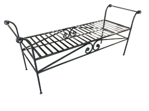 Scrolling Black Wrought Iron Chaise Lounge, Bench
