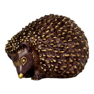 Rare Nymphenburg Hedgehog Figurine by Louise Terletzki-Scherf - Mid Century Plum Glaze With Gilded Spines For Sale