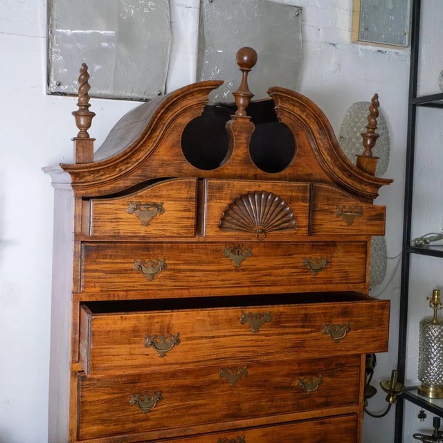 Wood Bonnet Top Maple Highboy Chest of Drawers For Sale - Image 7 of 11