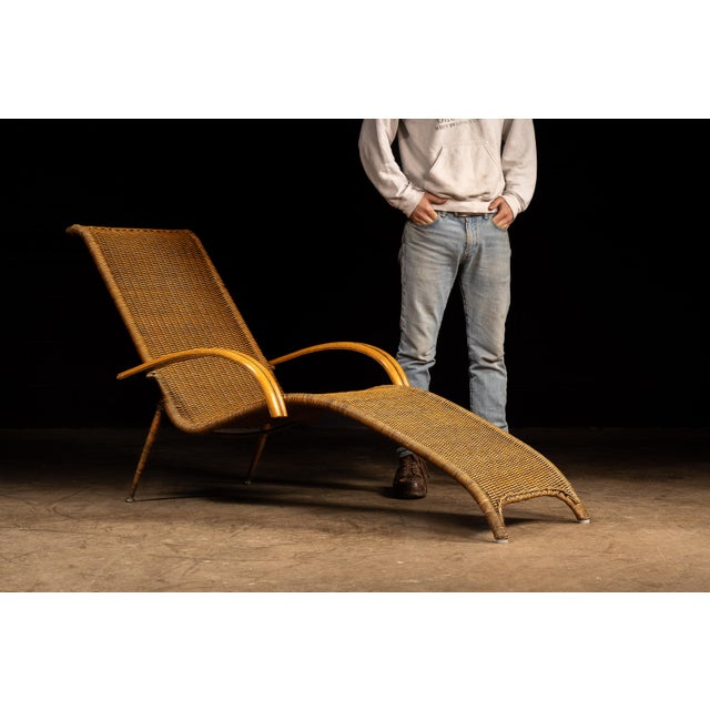 c. 1960s-1970s; Pier 1 Imports, Inc. - Fort Worth, TX Vintage woven wicker and rattan chaise lounge. This piece, an early...