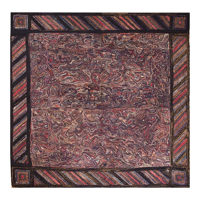 1930s Abstract Design American Hooked Rug ( 9'2" x 9'2" - 280 x 280 cm ) For Sale