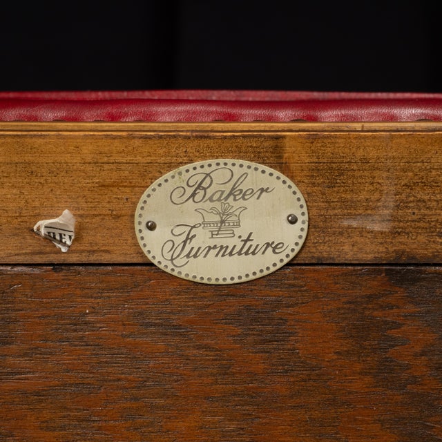Pair of 1980s Baker Furniture Rolling Executive Chairs in Carved Wood & Burgundy Vinyl Upholstery For Sale - Image 18 of 18