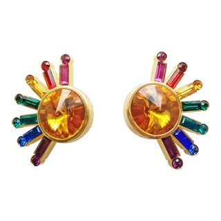 1980's Pop Art Rainbow Sunburst Earrings - a Pair For Sale