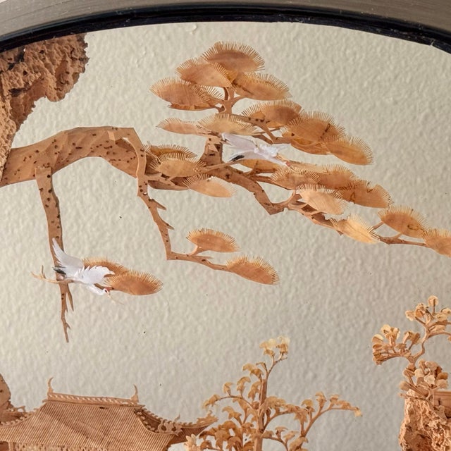 Wood Large Midcentury Chinese Cork Carving Diorama For Sale - Image 7 of 8