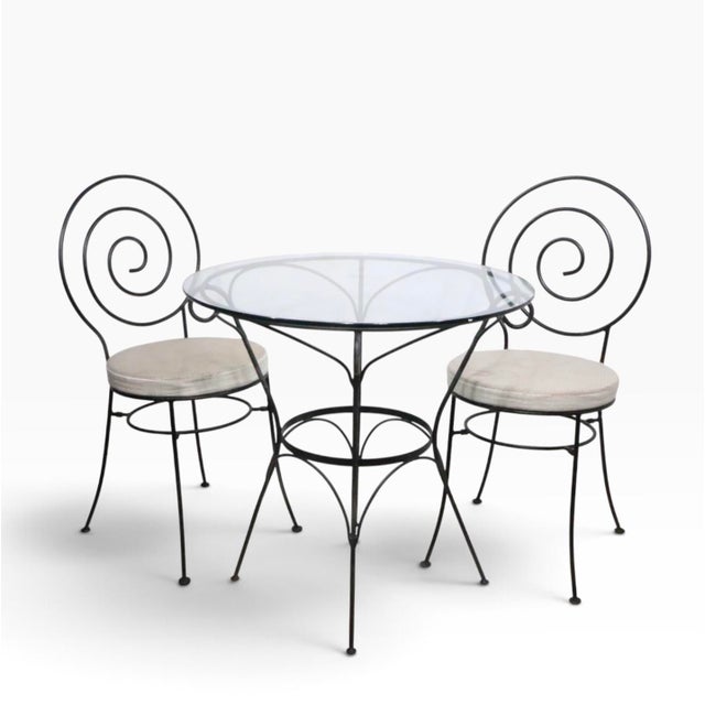 Metal Late 20th Century 3 Pc. Wrought Iron Garden Patio Poolside Cafe Bistro Set For Sale - Image 7 of 15