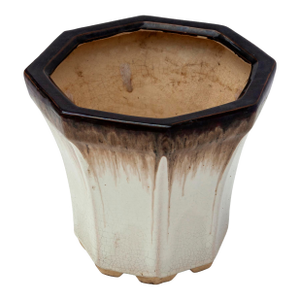 Mid 20th Century Octagonal Drip Glaze Ceramic Flower Pot