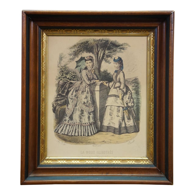 Antique French Victorian La Mode Illustree Paris Fashion Magazine Print 16" For Sale