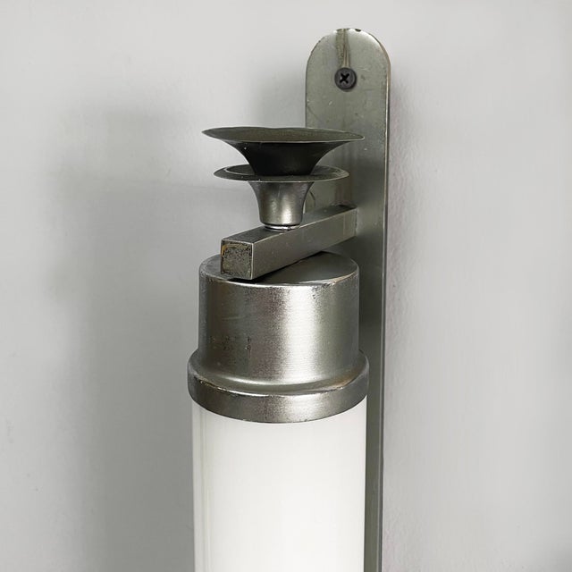 Italian Art Deco Cylindrical Wall Lamps in Opaline Glass and Metal, 1930s, Set of 2 For Sale - Image 13 of 17