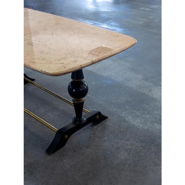 Mid-Century Modern Coffee Table in Marble, Brass and Wood, Italy, 1950s For Sale - Image 3 of 8