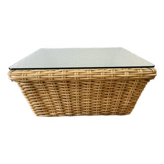Vintage 1980s Woven Rattan / Reed Square Coffee Table McGuire Style For Sale