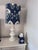Pair (2) custom made, Ikat, blue barrel-shaped lamp shades in San Francisco. no stains. perfect working order 15x15 x 18 tall