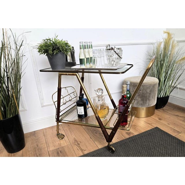 Metal Mid-Century Italian Art Deco Style Wood and Brass Dry Bar Cabinet by Paolo Buffa, 1950s For Sale - Image 7 of 11