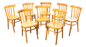 Vintage French Honey Bistro Dining Chairs from Baumann, 1950s, Set of 8