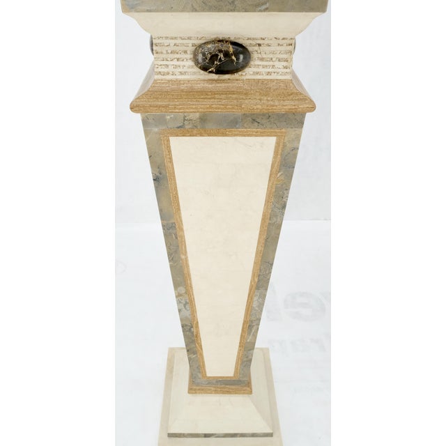 Cream Pair of Tessellated Marble Tapered Square Obelisk Shape Pedestals Stands MINT! For Sale - Image 8 of 12