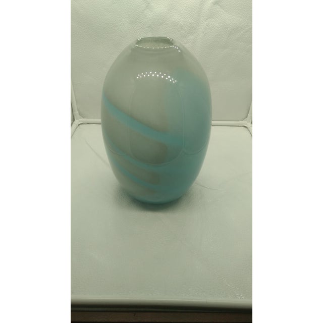 Mid-Century Modern Mid 20th Century Murano Blown Glass Art Glass Swirl Vase Urn in Blue, Brown, and White For Sale - Image 3 of 6