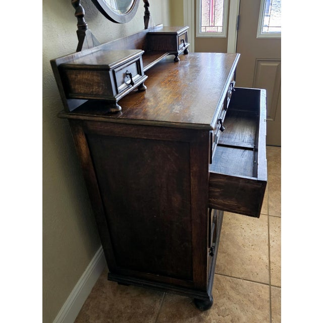 Antique English Jacobean Oak Dresser With Mirror, 1700s For Sale - Image 9 of 16