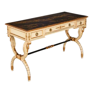 1940s French Directorie Style Lacquer Faux Marbled Parcel Gilt Desk