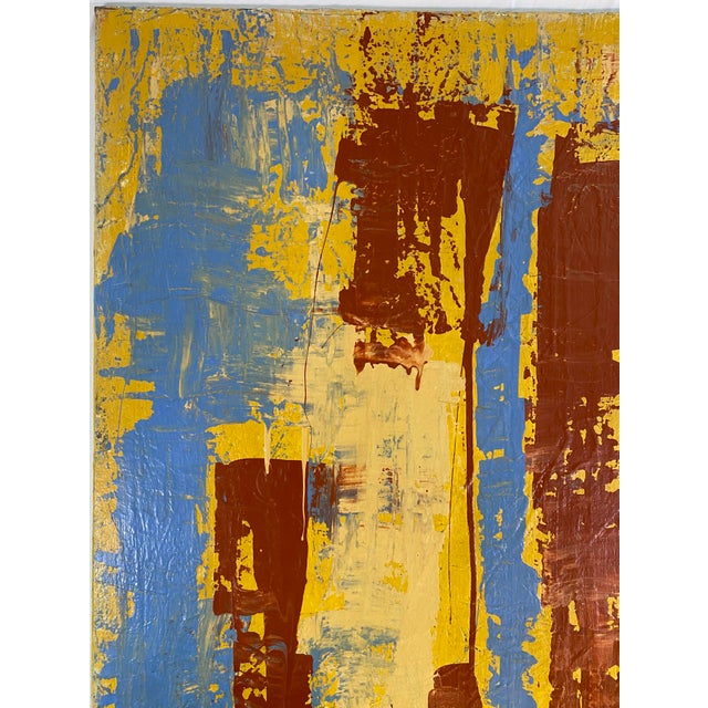 Large Abstract Expressionist Painting by John Frates, Florida, Blue Yellow Red A striking large-scale abstract painting by...