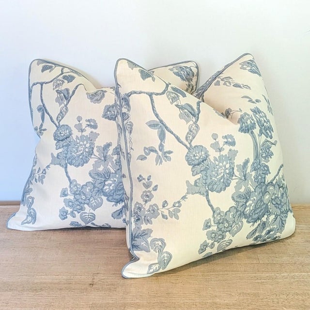 Textile Jasper Tree of Life Pale Blue Pillows - Double Sided Pair For Sale - Image 7 of 7