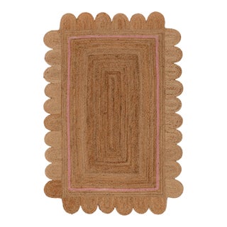 Light Pink Single Border Braided Jute Scallop Rug - 6x9ft. For Sale