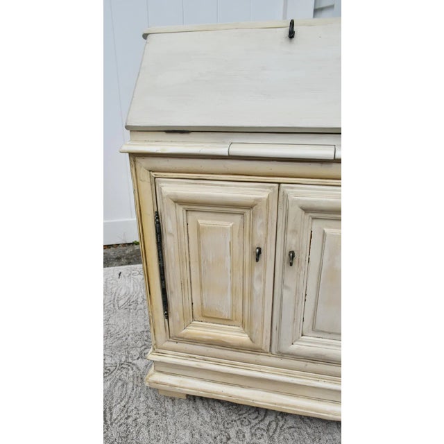 Slant Front Secretary Desk 1970s Venetian Style Distressed White For Sale - Image 10 of 12