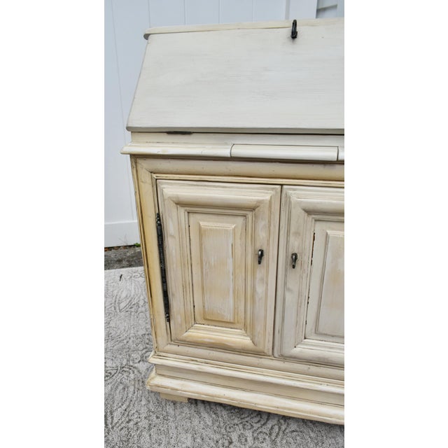 Vintage Venetian Style Distressed Antique White Slant Front Desk For Sale - Image 10 of 12