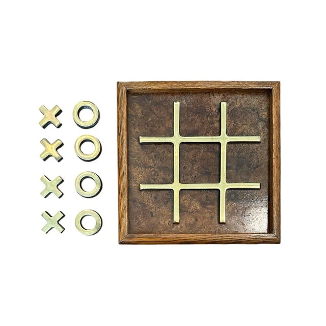 Mid-Century Modern Vintage Mid Century Large Footed Burl Wood Tic Tac Toe Set With Brass Tone Detailing For Sale - Image 3 of 7