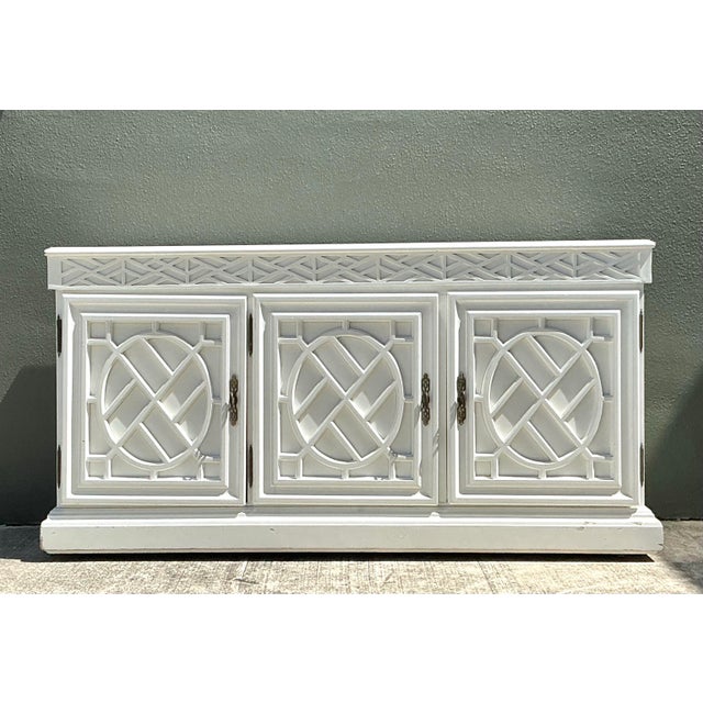 Vintage Chinese Chippendale Fretwork Credenza For Sale - Image 4 of 12