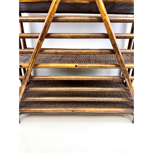 McGuire Style Mid 20th Century Bamboo Étagère With Woven Shelves and Scrollwork For Sale - Image 11 of 14