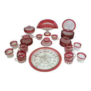 Vintage Tiffin Kings Crown Thumbprint Tea Set for 10 With Extras - 44 Pieces