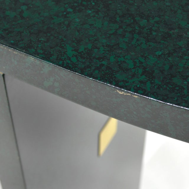 Dark Green Faux Malachite and Brass Console Table For Sale - Image 8 of 9
