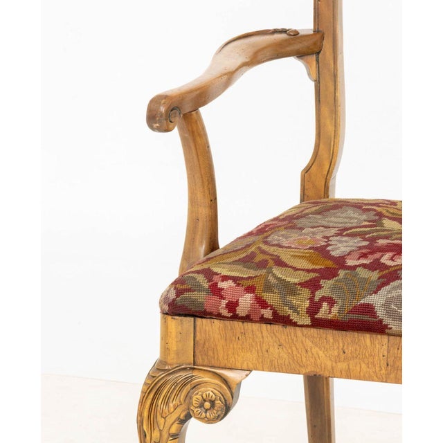 Wood William and Mary Style Needlepoint Upholstered Walnut Dining Chairs, 6 For Sale - Image 7 of 16