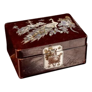 1950s Vintage Lacquer Ware Mother of Pearl Inlay Ring Box