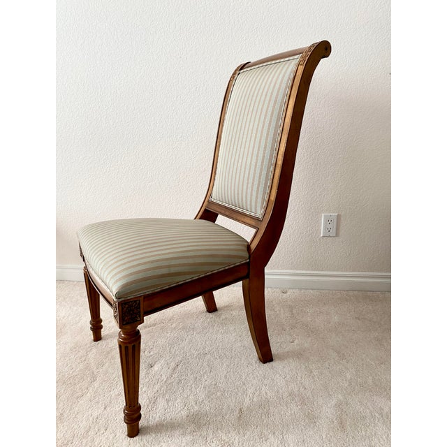Ethan Allen Vintage French Regency Louis XVI Style Carved Wood & Beautifully Upholstered Set of Eight Chairs Excellent Mint Condition For Sale - Image 14 of 18