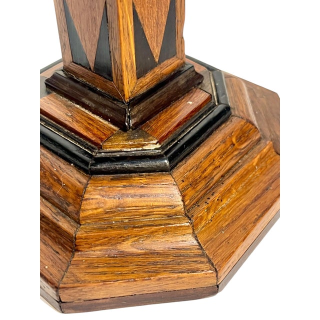 Pair Antique Italian Marquetry Inlaid Wood Candlestick Holders With Octagonal Base For Sale - Image 15 of 18
