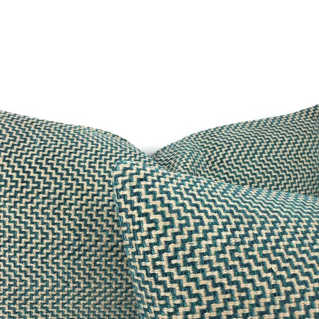 Gp & J Baker Glanville in Teal Lumbar Pillow Cover - 12" X 20" Teal and Gray Geometric Weave Cushion Case For Sale - Image 4 of 6