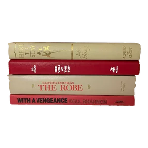 1960’s Red and Beige Vintage Book Stack - Set of 4