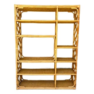 Large Bielecky Style Vintage Rattan Étagère For Sale