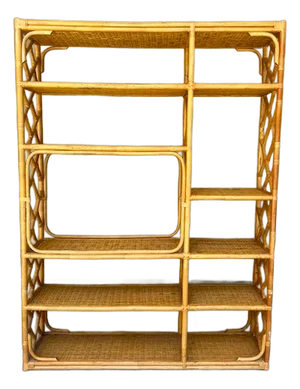 Large Bielecky Style Vintage Rattan Étagère