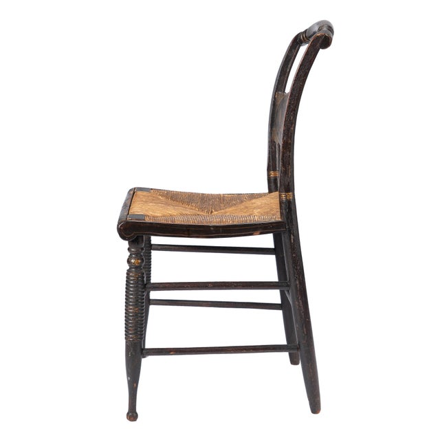 Traditional Upper Connecticut Valley Hitchcock Turtle-Back Rush Seat Side Chair, C. 1820-30 For Sale - Image 3 of 14