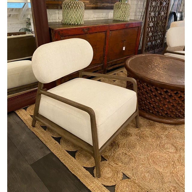 Wood Modern Wood Frame Linen Accent Chair For Sale - Image 7 of 9