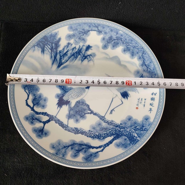 Chinese Ceramic Plate,Blue and White Porcelain Plate Hand Painted Pine and Crane Pattern For Sale - Image 11 of 11