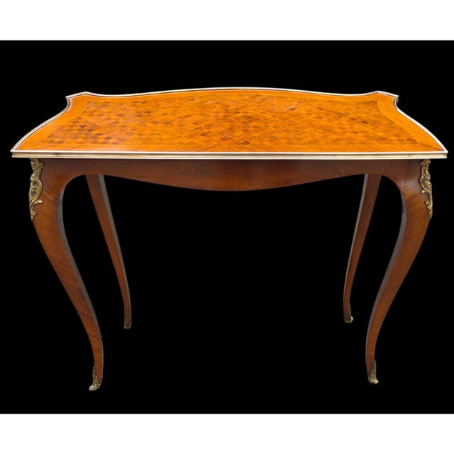 French Antique 19th Century French Louis XV Revival Console Table With Fine Parquetry & Ormolu Mounts For Sale - Image 3 of 11