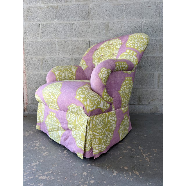 Chinoiserie / Hollywood Regency Fully Upholstered Lounge Chair by Laura Richard. Circa 1990s For Sale - Image 11 of 15