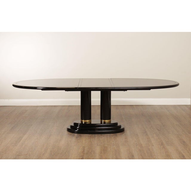 Henredon 'Scene Three' Oval Expandable Black Lacquered And Burl Walnut Dining Table For Sale - Image 9 of 12