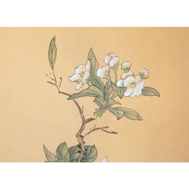 Circa 1970s Chinoiserie Style Painted Silk Screen "Peacock and Magnolia" For Sale In Dallas - Image 6 of 18