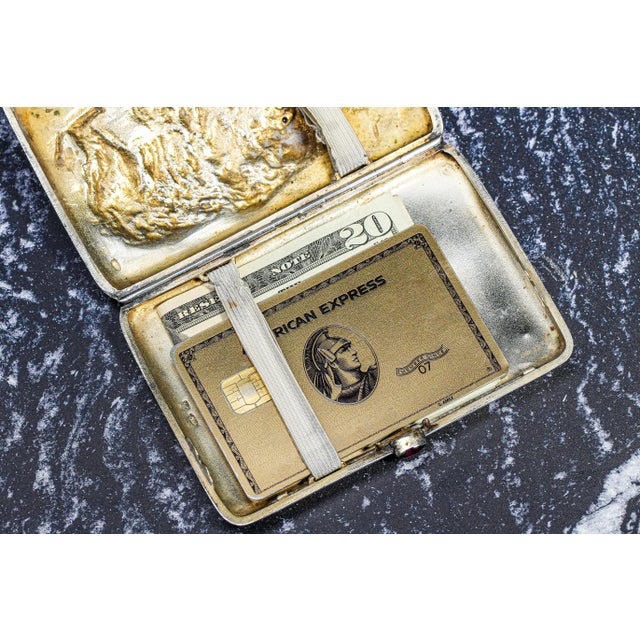 Exceptional Art Nouveau Antique Cigarette Case 875 Sterling Silver Bear Design Ruby Eyes Diamond Accent For Sale - Image 16 of 18