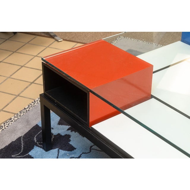 Custom Made Piet Mondrian Style Postmodern Square Glass and Wood Coffee Table For Sale - Image 4 of 10
