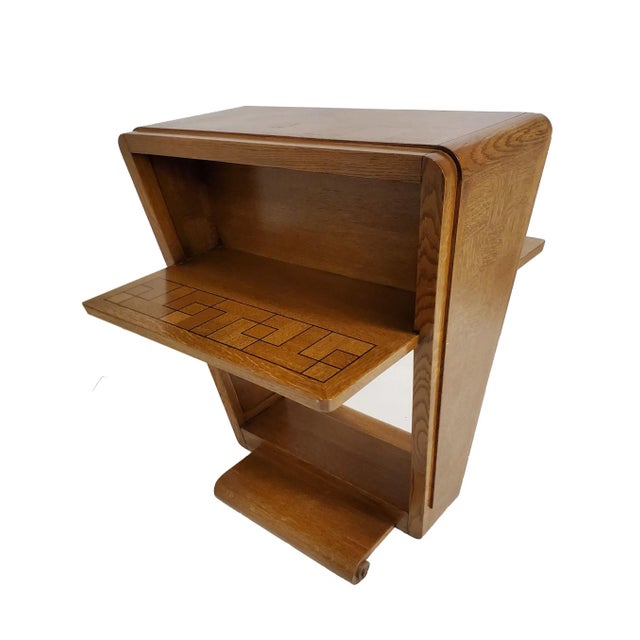 French Art Deco Parquetry Inlaid Oak Winged Side Table Attributed to A. Sornay For Sale - Image 13 of 13