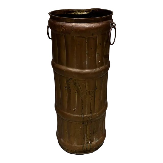 1940s French Umbrella Stand Solid Brass Faux Bamboo France For Sale